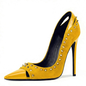 Big Size 47 Women Metal Rivets High Heels Front Cut Out Suede Pumps Wide Fit Stiletto Colors Custom <b>Shoes</b> - Product Image 3