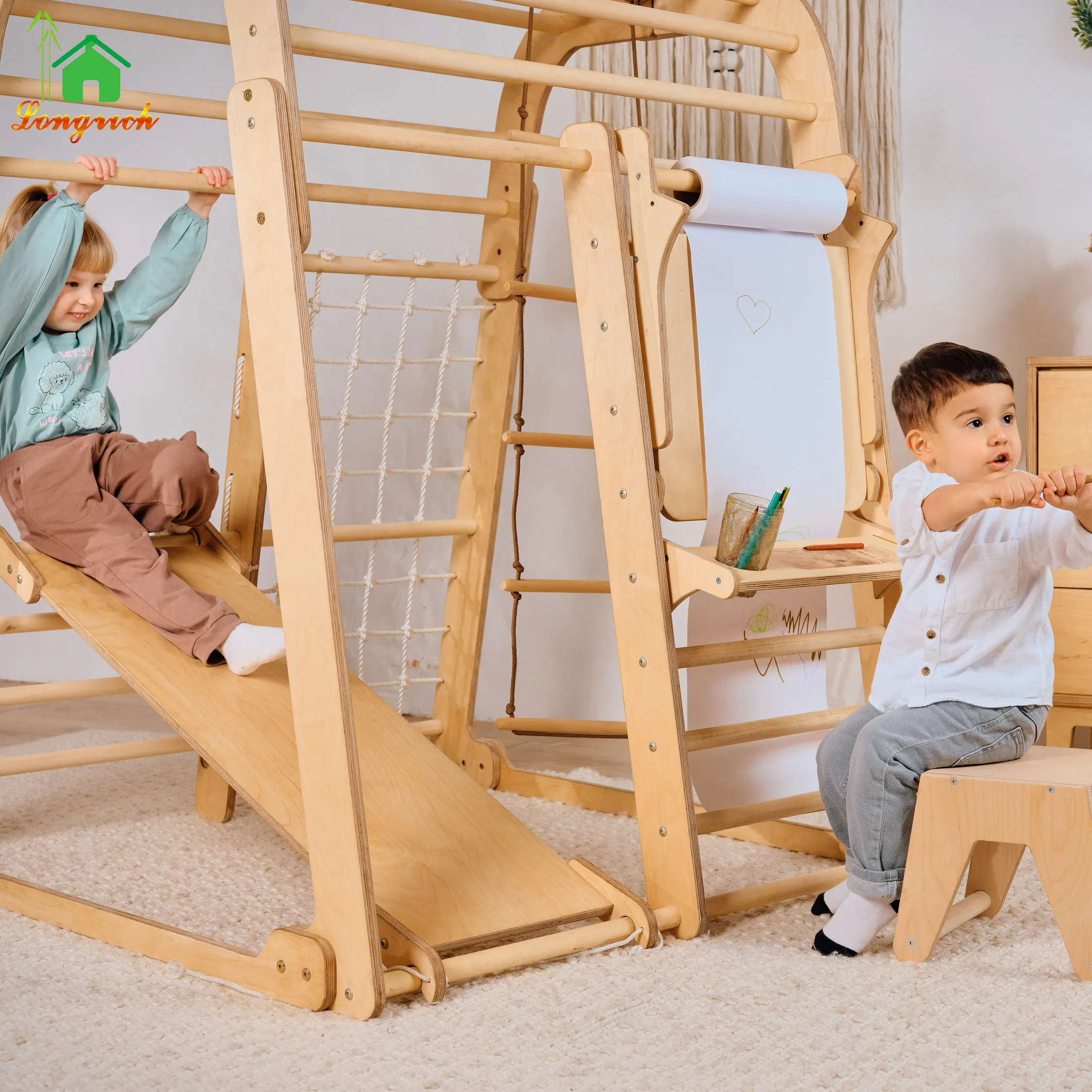 Bamboo triângulo fornecedor madeira pato espuma elétrica playground indoor parede escalada carros escadas faixa slide brinquedo para crianças