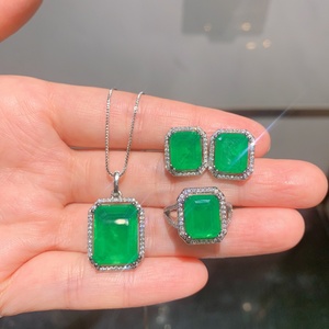 Fashion 9*11mm <b>Emerald</b> Green Zircon Minimalist Necklace <b>Earrings</b> Ring Set Eco-friendly Copper Trendy Jewelry Sets - Product Image 1