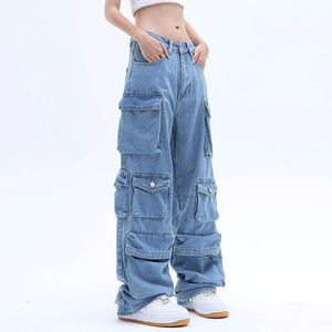 Jeans <span class=keywords><strong>cargo</strong></span> taille haute personnalisés pour <span class=keywords><strong>femme</strong></span>, style streetwear, multi-poches, coupe ample et décontractée, jambe large - Product Image 2