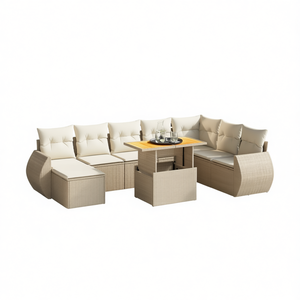 Conjunto de Sofá de Jardín de Ratán Beige con Almacenamiento, Muebles de Exterior de 6 Plazas, Diseño Contemporáneo - Product Image 1