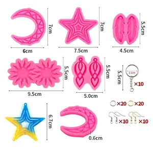 Molde de silicone para penas, 75 pçs/set diy, cinco pontas, estrela, lua, sonho, combinação de brincos, molde de epóxi pendurado na parede