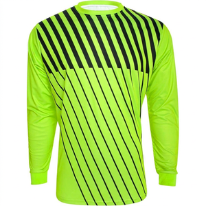 Maillot de football à manches longues pour homme, vert fluo et noir rayé, col rond, en polyester anti-humidité - Product Image 1