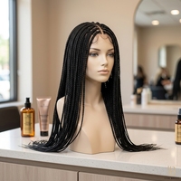 Perruque tressée en dentelle complète, faite à la main, avec tresses à trois brins, postiche sans colle en cheveux synthétiques pour femmes