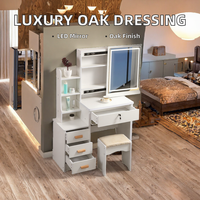 Coiffeuse de Luxe Européenne à 4 Tiroirs avec Panneau LED Intégré, Finition Chêne Massif, pour Chambre et Salle de Bain Féminine