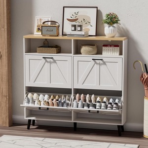 Nouveau <span class=keywords><strong>design</strong></span> Offre Spéciale grande armoire <span class=keywords><strong>à</strong></span> chaussures avec 4 volets, 2 compartiments et étagère de rangement Meubles d'<span class=keywords><strong>entrée</strong></span> en bois - Product Image 2