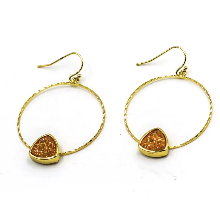 New Design Trendy Diamond jewelry for women Gold Copper Hoop Druzy Drop Earings jewelry with Natural Crystals Beads