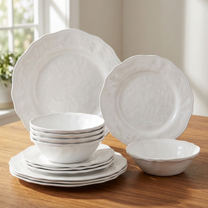 Vaisselle de restaurant, service de table en mélamine, vaisselle blanche, service pour 4 personnes, ensemble de plats et de bols, passe au lave-vaisselle - Product Image 1