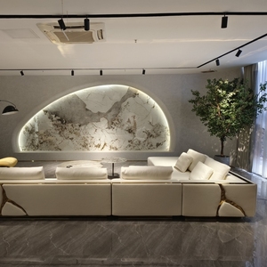 Nouveau canapé en forme de L en titane doré, ensemble de <span class=keywords><strong>luxe</strong></span>, design artistique, <span class=keywords><strong>grand</strong></span> canapé de designer pour maison, canapé personnalisé pour salon, <span class=keywords><strong>grand</strong></span> canapé pour villa - Product Image 2