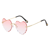 Hkimdl — lunettes de soleil roses en forme de cœur pour femmes, sans bords, monture métallique fine, ondulée, coupe diamant, amour