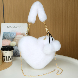Lovely Heart-shaped <b>Plush</b> Shoulder Bag, Fluffy Faux Fur Love Crossbody Handbag, Mini Tote <b>Purse</b> for Daily & Streetwear - Product Image 5
