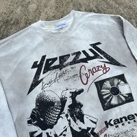 T-shirt à manches longues pour homme, style hip-hop américain vintage, 100% coton, col rond, design tendance, effet délavé, respirant