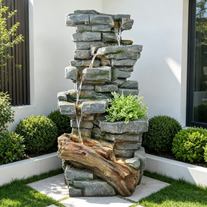 Fuente de agua de roca apilada con base de tronco de árbol, jardinera para plantas, decoración de jardín exterior al por mayor - Product Image 3
