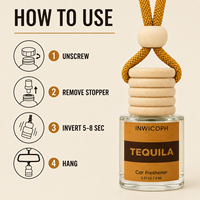 Diffuseur de parfum suspendu pour voiture, flacon en verre 8ml avec bouchon en bois, parfum Tequila longue durée rechargeable, logo personnalisé OEM ODM Vente en gros 2026