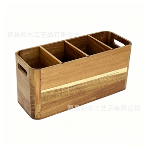 Boîte de rangement pour couverts en bois massif de 39,4 cm, organisateur de cuisine avec poignées pour ranger couteaux, fourchettes et baguettes - Product Image 3