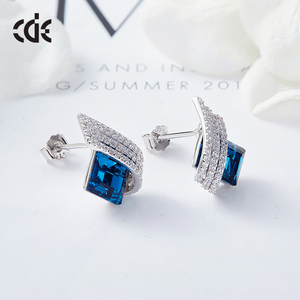 Cde ye1487 đồ trang sức thời trang 925 Sterling Bạc dễ thương Bông tai hình vuông mới đến màu hồng bông tai pha lê cho phụ nữ - Product Image 6