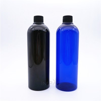 Bouteille ronde en plastique PET noir de 500 ml avec bouchon à vis et joint en aluminium, personnalisable