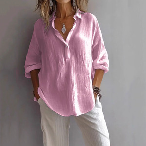 Nouvelle <span class=keywords><strong>chemise</strong></span> blanche pour <span class=keywords><strong>femme</strong></span>, mode, couleur unie, coupe ample, manches <span class=keywords><strong>trois</strong></span> quarts, col en V, chemisiers pour <span class=keywords><strong>femme</strong></span>, haut ample pour l'été - Product Image 2