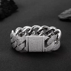 24Mm Wide <b>Cuban</b> Bracelet, Six Rows of Zirconium Rhombus <b>Cuban</b> Bracelet Copper Inlaid With Zirconium Tanjing Fashion - Product Image 2