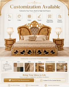 Ensemble <span class=keywords><strong>de</strong></span> meubles <span class=keywords><strong>de</strong></span> chambre à coucher <span class=keywords><strong>de</strong></span> luxe sur mesure en <span class=keywords><strong>bois</strong></span> massif européen haut <span class=keywords><strong>de</strong></span> gamme avec feuille d'or, style antique, pour villa et hôtel - Product Image 6