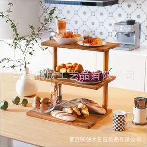Pengzhan Three Layer Solid Wood Display <b>Tray</b> Multifunctional For Home Dining <b>Tea</b> Serving - Product Image 1