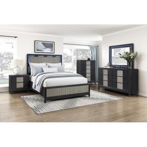 Contemporary Charcoal Gray Finish Queen Size Adjustable Soft <b>Bed</b> Integrated <b>LED</b> Backlighting Solid Wood Frame Bedroom Furniture - Product Image 1