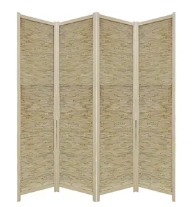 Divisor de habitación de bambú tejido Beige, pantallas de privacidad plegables, partición Wall