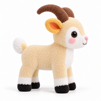 Peluche personnalisée en forme de chèvre crème avec cornes courbes brunes et sabots noirs, cadeau animal de la ferme en peluche