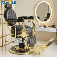 Silla de barbero de lujo, silla de afeitar de estilo de barbería de cuero con mechones dorados blancos, bomba hidráulica, silla de peluquería de Base redonda