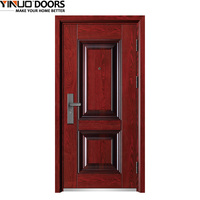 Porte de sécurité antivol moderne en acier à grain de bois rouge, simple/double battant, pour écoles, dortoirs, hôtels, villas extérieures, à commande manuelle