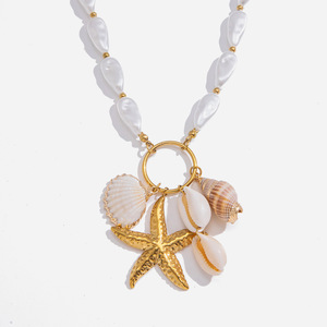 Collier en acier inoxydable avec pendentif étoile, idéal pour les vacances à la plage, chaîne de clavicule élégante et chic pour femme, bijoux d'été - Product Image 1