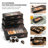 Boîtes d'emballage pour sushis de restauration rapide personnalisées XJY avec laminage mat et revêtement UV, autocollants de scellement durables pour emporter