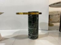 Table basse moderne en bois massif cylindrique avec plateau en marbre et acier inoxydable, structure en métal doré, pierre naturelle, pour le salon