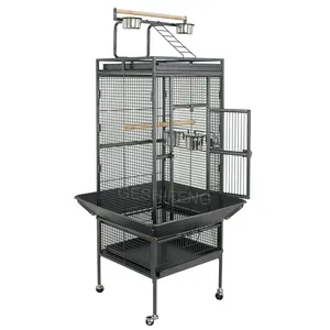 High Fashion Large Bird Cage Used For Large Birds Play On Top Iron Birdhouse With 4 Wheels 2 Station Rods 4 Food Basins 1 Tray
