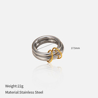 Bague double anneau en acier inoxydable plaqué or poli, anneaux superposés pour hommes et femmes, idéale pour le quotidien