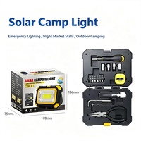 Projecteur LED solaire rechargeable par USB, portable, avec boîte à outils de réparation, kit d'outils, lampe de travail portable pour le camping en plein air, en cas d'urgence