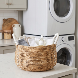Panier à linge en osier naturel haut avec poignées blanches, panier de rangement décoratif en rotin tressé à la main pour jouets et décoration intérieure - Product Image 4