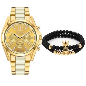 Reloj de acero inoxidable dorado para hombre, con esfera romana, subesferas decorativas, pulsera, set de regalo para hombre - Product Image 1