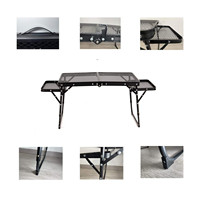 Table de camping pliable en aluminium avec deux ailes latérales pliables, résistante à la chaleur, en maille métallique, portable