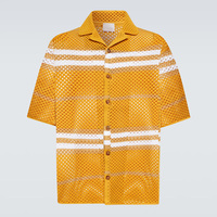 Logo d'été personnalisé en coton tricot à manches courtes boutonné hommes tricots de luxe doux haut tricoté chemises au crochet