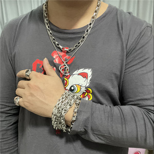 Collier avec pendentif en forme de cœur creux en acier inoxydable pour homme, cadeau à thème géométrique rétro 120128 - Product Image 4