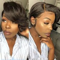 Perruques Courtes Bouclées Pixie de Haute Qualité et Abordables en Cheveux Humains, Perruques Courtes en Cheveux Humains Vierges avec Dentelle Frontale pour Femmes Noires