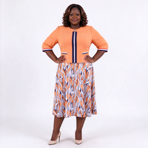 Costume deux pièces sur mesure pour femmes grandes tailles, veste à manches 3/4 et robe fourreau longue jusqu'aux genoux, tenue de travail formelle - Product Image 6