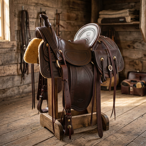 European Style English Race <b>Saddle</b> Genuine Leather & Bamboo Wood Sustainable Breathable Durable Handmade Horse Rugs - Product Image 1