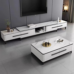 Meuble TV et <span class=keywords><strong>Table</strong></span> Basse de Salon Flottants en Marbre et Bois, Qualité Luxe Moderne, Rétractables avec Rangement, Dernier Design - Product Image 6