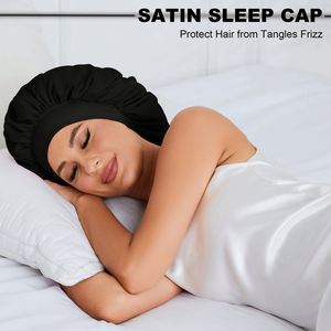 Bonnet en satin pour dormir, bonnet de nuit en soie double couche avec bande à nouer, bonnet pour cheveux bouclés, bonnet de nuit réversible, vente en gros - Product Image 3
