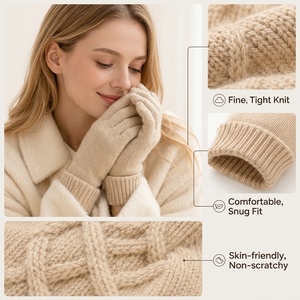 Gants d'hiver en tricot pour femmes, jacquard, couleur unie, gants magiques, compatibles écran tactile, thermiques, doux, extensibles, avec revers côtelé, mitaines extensibles - Product Image 3