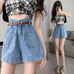 Shorts en jean noir pour <span class=keywords><strong>femme</strong></span>, été 2026, style streetwear, coupe slim, jambe longue droite, coupe trapèze, style Spice Girl, tendance - Product Image 2