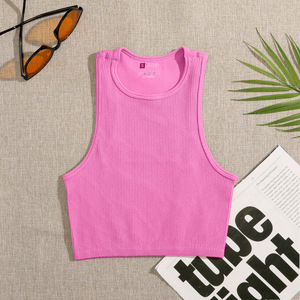 Haut court d'été pour femmes de haute qualité respirant côtelé <span class=keywords><strong>blanc</strong></span> Logo personnalisé impression broderie basique court haut tricoté pour femmes - Product Image 5