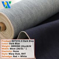 Tela vaquera selvedge de 20 oz, muy pesada, sin elasticidad y rígida, rollos de tela vaquera cruda para chaquetas y prendas vaqueras vintage.